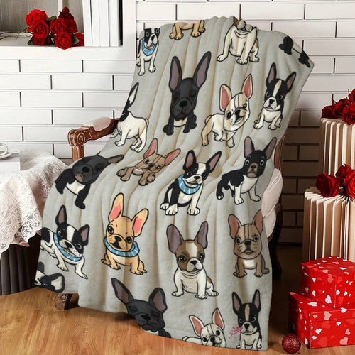 1 French Bulldog Pattern Blanket - Soft And Comfortable Bedspread With Cute French Bulldog Print, Sofa Bed Throw Pet Lovers, French Dog Enthusiasts