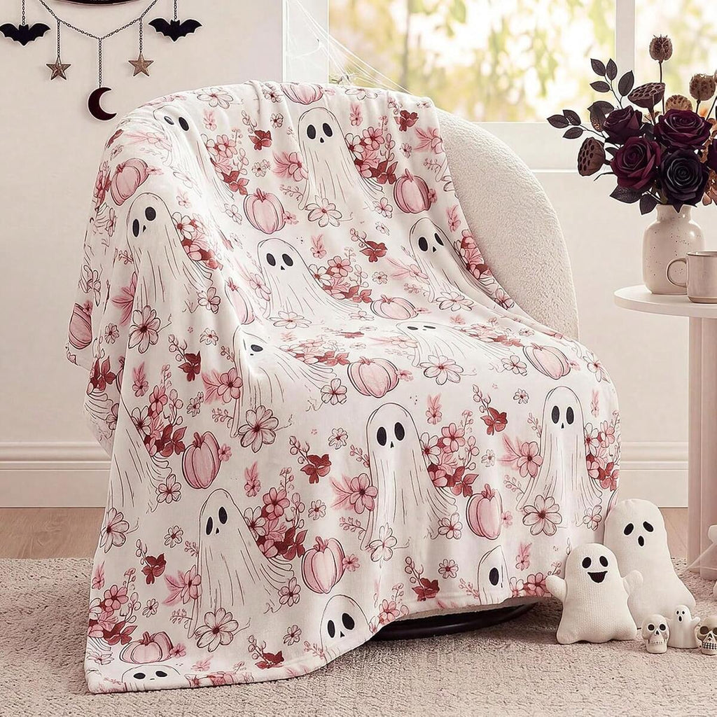 Halloween Ghost Fuzzy Blanket Black White Cute Ghost Boo Throw Blanket Soft Cozy Flannel Blankets For Party Home Bed Sofa Couch Halloween Gift Home Decor