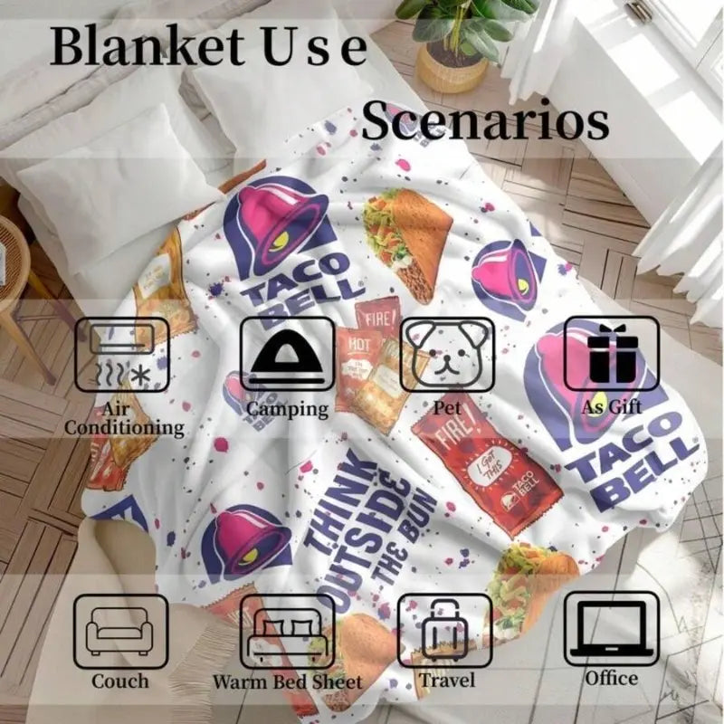 Taco Bell Themed Ultra-Soft Heavyweight Flannel Blanket, Queen Size, Multi-Use Throw for Sofa, Bed & Travel, Quality Home Decoration & Holiday Gift Idea summerwins