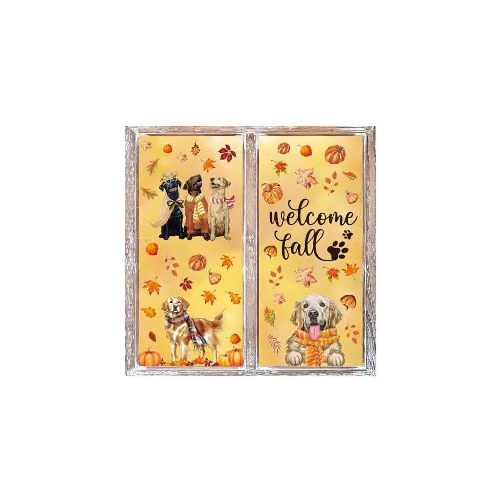 74Pcs Fall Thanksgiving Window Clings, Dog Pumpkin
