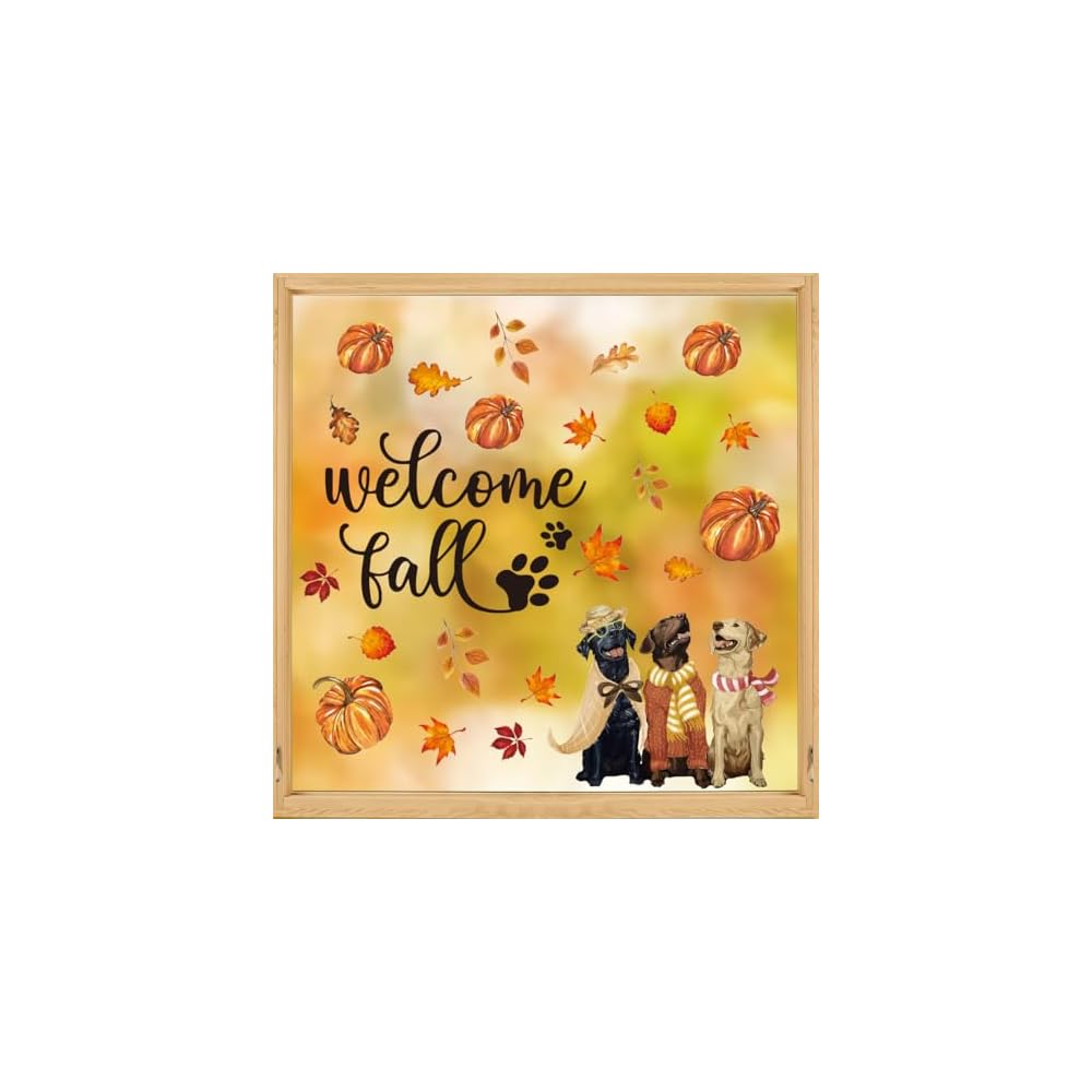 74Pcs Fall Thanksgiving Window Clings, Dog Pumpkin