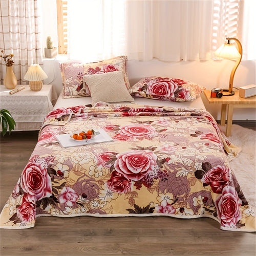1pc of Luxurious Thickened Floral Flannel Coral Blanket, Soft, Warm, and Comfortable Bedding for Naps, Sofa Throw, Cover Blanket, Office Nap Blanket, Air-conditioned Blanket. Suitable for Sofas, Offices, Beds, Cars, Camping Trips, Home Decor